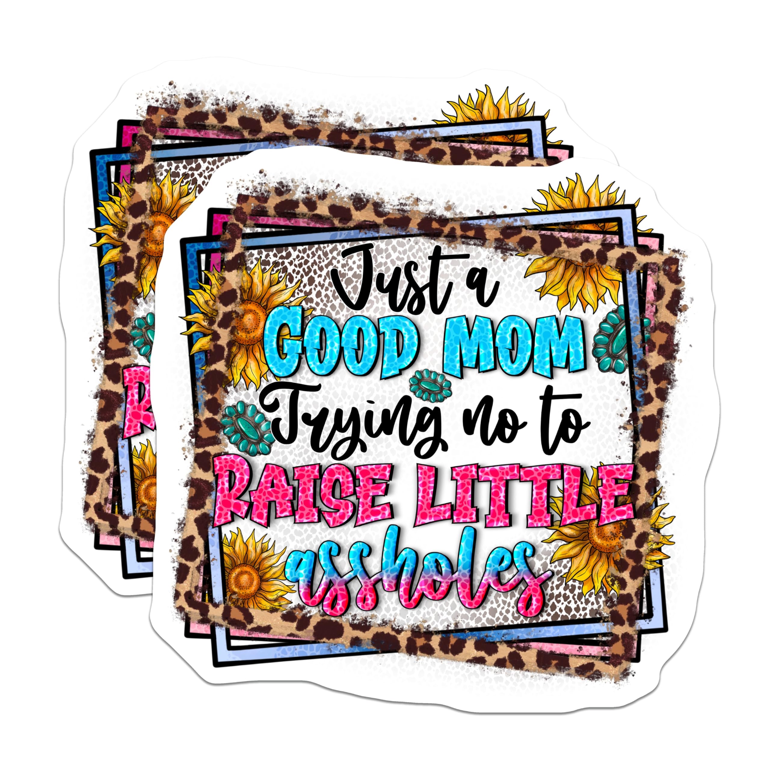 (2 Pack) Sarcastic Mom Magnets - Funny Mom Life Humor - Leopard Sunflower Western Style - Fridge Locker Decor - 5 Inches On Longest Side - Thick Durable Magnet - Made in USA - MAG26594