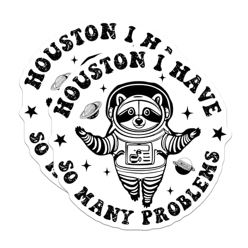 (2 Pack) Funny Raccoon Astronaut Stickers - Space Raccoon Art Stickers - Houston I Have Problems Stickers - 5" On Longest Side - Sticks to Any Smooth Flat Surface - Made in USA - BMCS3494