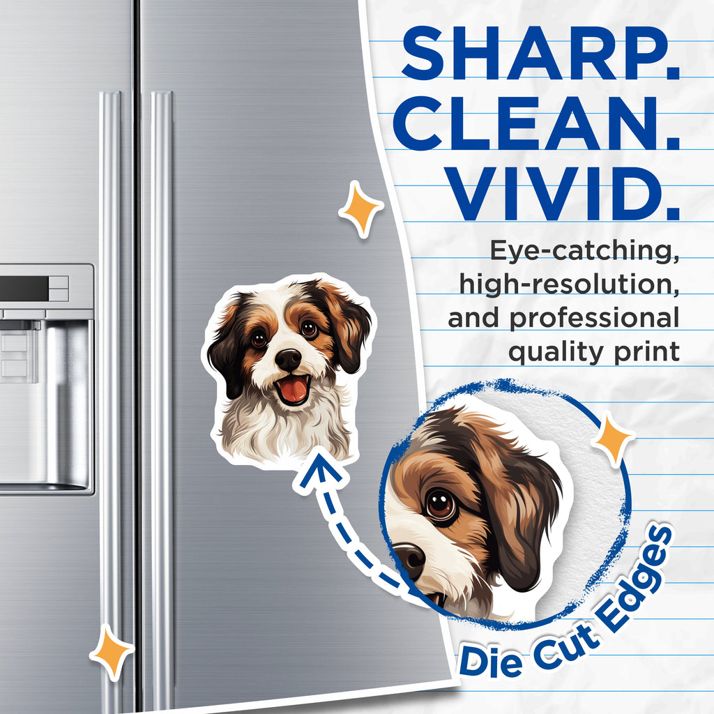 (2 Pack) Smiling Dog Magnets - Happy Puppy Face Decor - Pet Lover Refrigerator Accessory - Dog Mom Dad Home Art - 5 Inches On Longest Side - Thick Durable Magnet - Made in USA - MAG36782