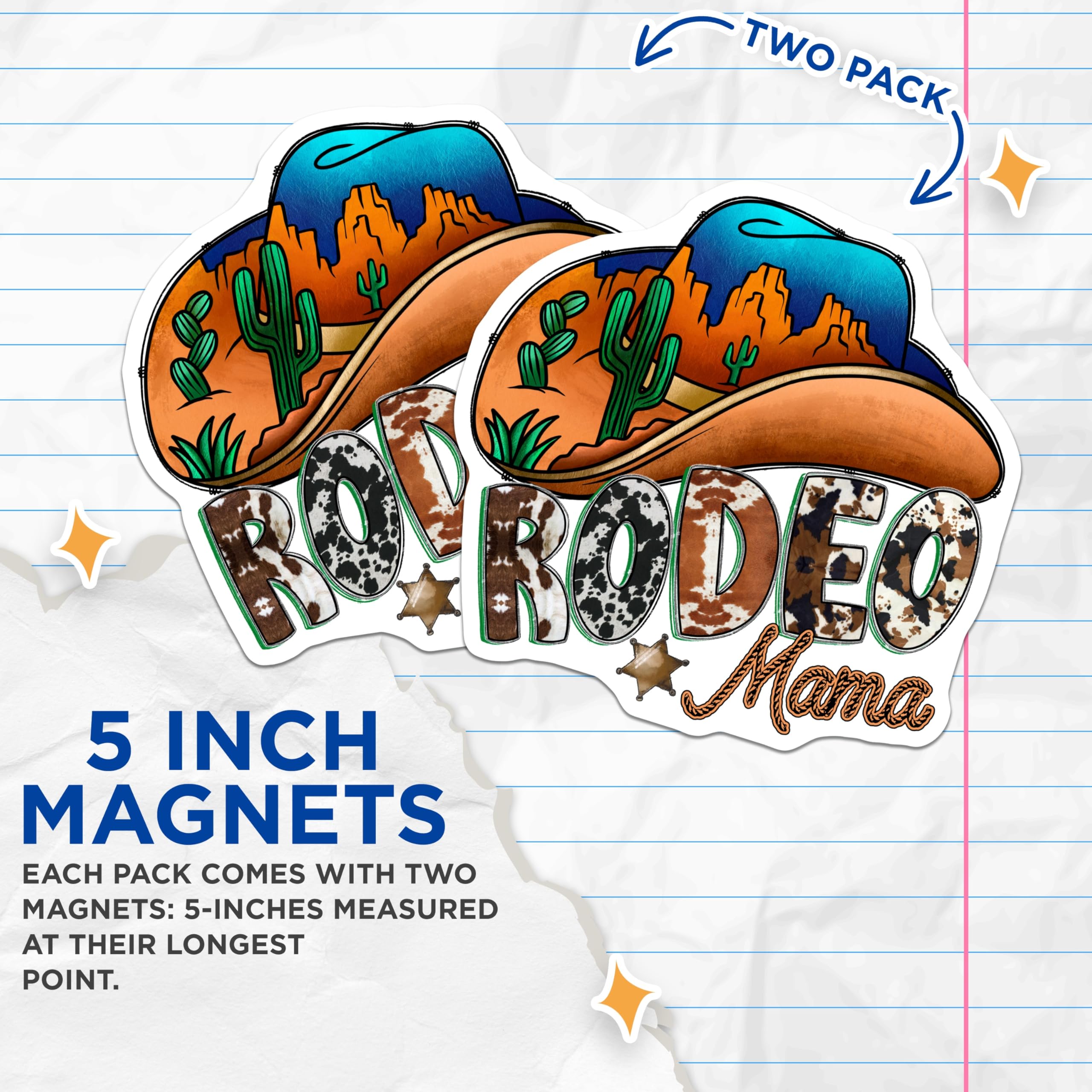 (2 Pack) Rodeo Mama Magnets - Western Mom Decor - Cow Print Fridge - Southwestern Kitchen Magnets - 5 Inches On Longest Side - Thick Durable Magnet - Made in USA - MAG28666