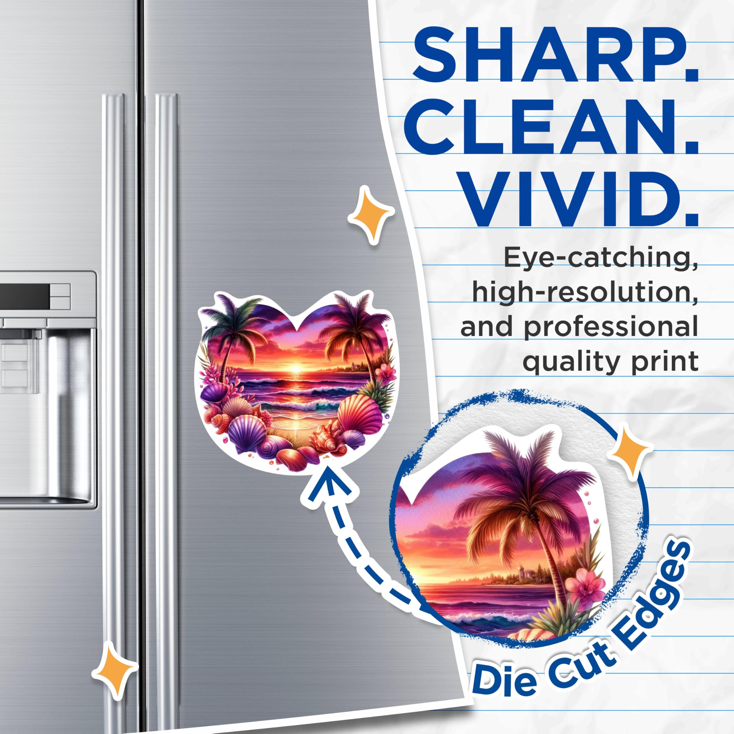 (2 Pack) Coastal Beach Sunset Magnets Coastal Sunset - Ocean Lover Beach Bum - 5 Inches On Longest Side - Premium Magnet - for Cars, Refrigerators, Toolboxes - Made in USA - MAG2230