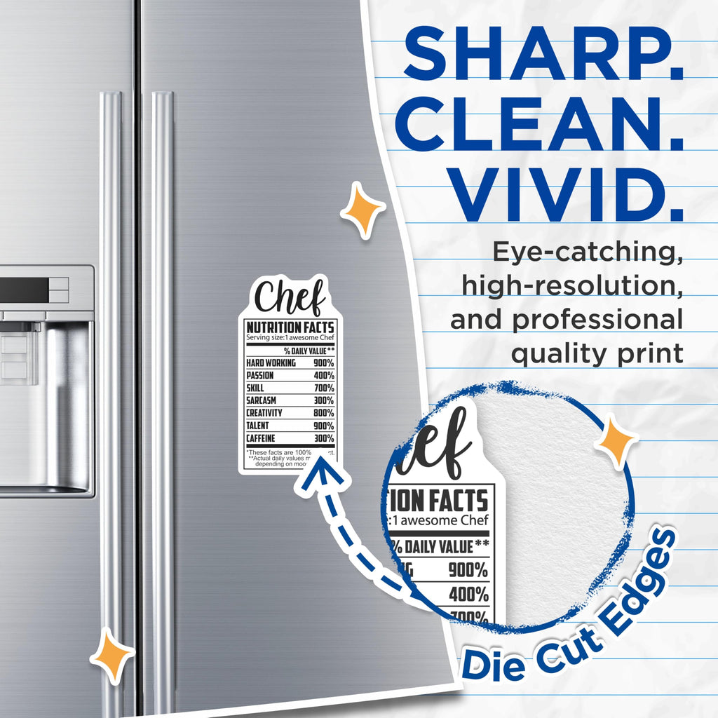 (2 Pack) Chef Nutrition Facts Magnets - Funny Kitchen Decor - Culinary Art Magnets - 5" On Longest Side - Premium Magnet - for Cars, Refrigerators, Toolboxes, Lockers - Made in USA - MAG14279