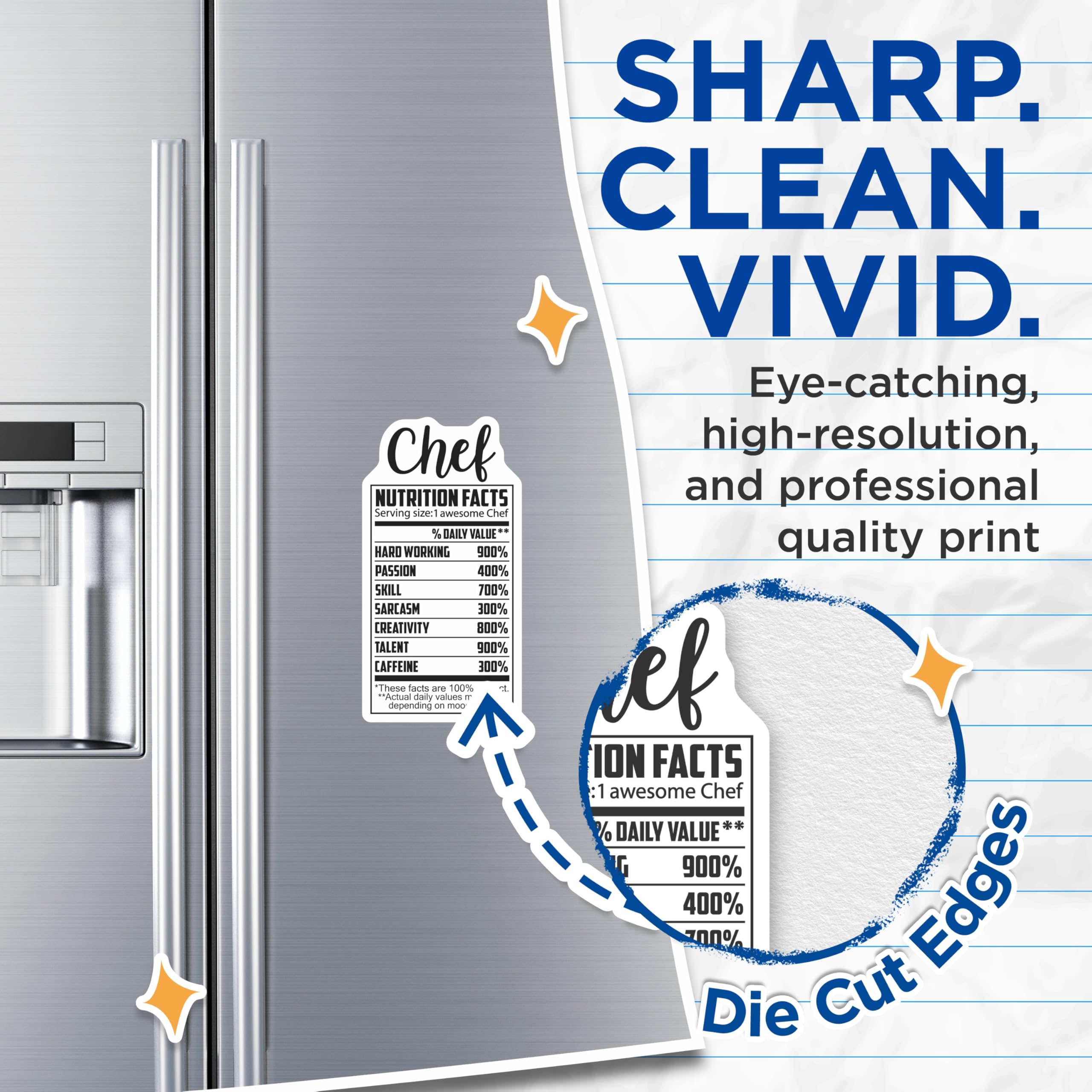 (2 Pack) Chef Nutrition Facts Magnets - Funny Kitchen Decor - Culinary Art Magnets - 5" On Longest Side - Premium Magnet - for Cars, Refrigerators, Toolboxes, Lockers - Made in USA - MAG14279