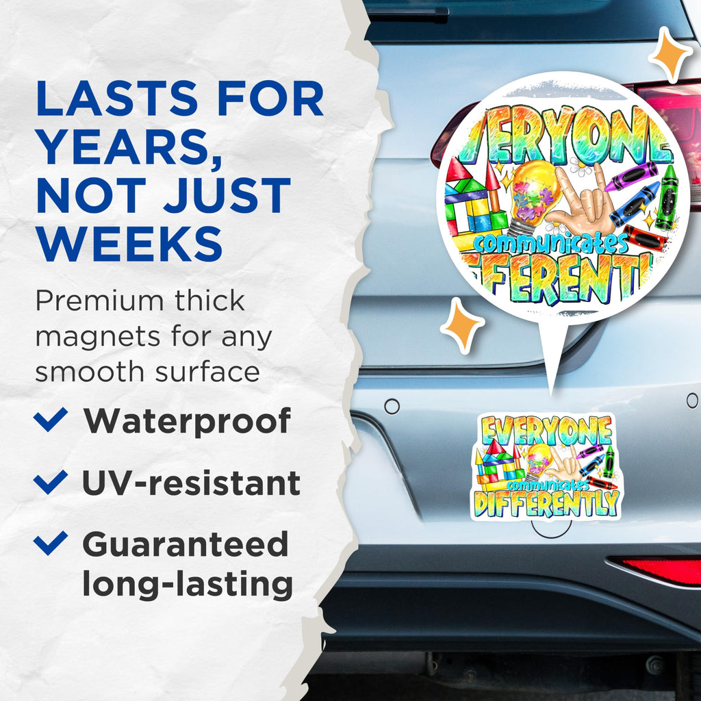 (2 Pack) Neurodiversity Awareness Magnets - Everyone Communicates Differently - Special Education Teacher Appreciation - 5 Inches On Longest Side - Thick Durable Magnet - Made in USA - MAG25082