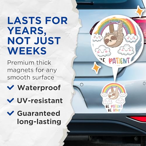 (2 Pack) Be Patient Be Kind Magnets - Sloth Rainbow Magnets - Motivational Cute Sloth Magnets - 5" On Longest Side - for Cars, Refrigerators, Toolboxes, Lockers - Made in USA BMCS3304