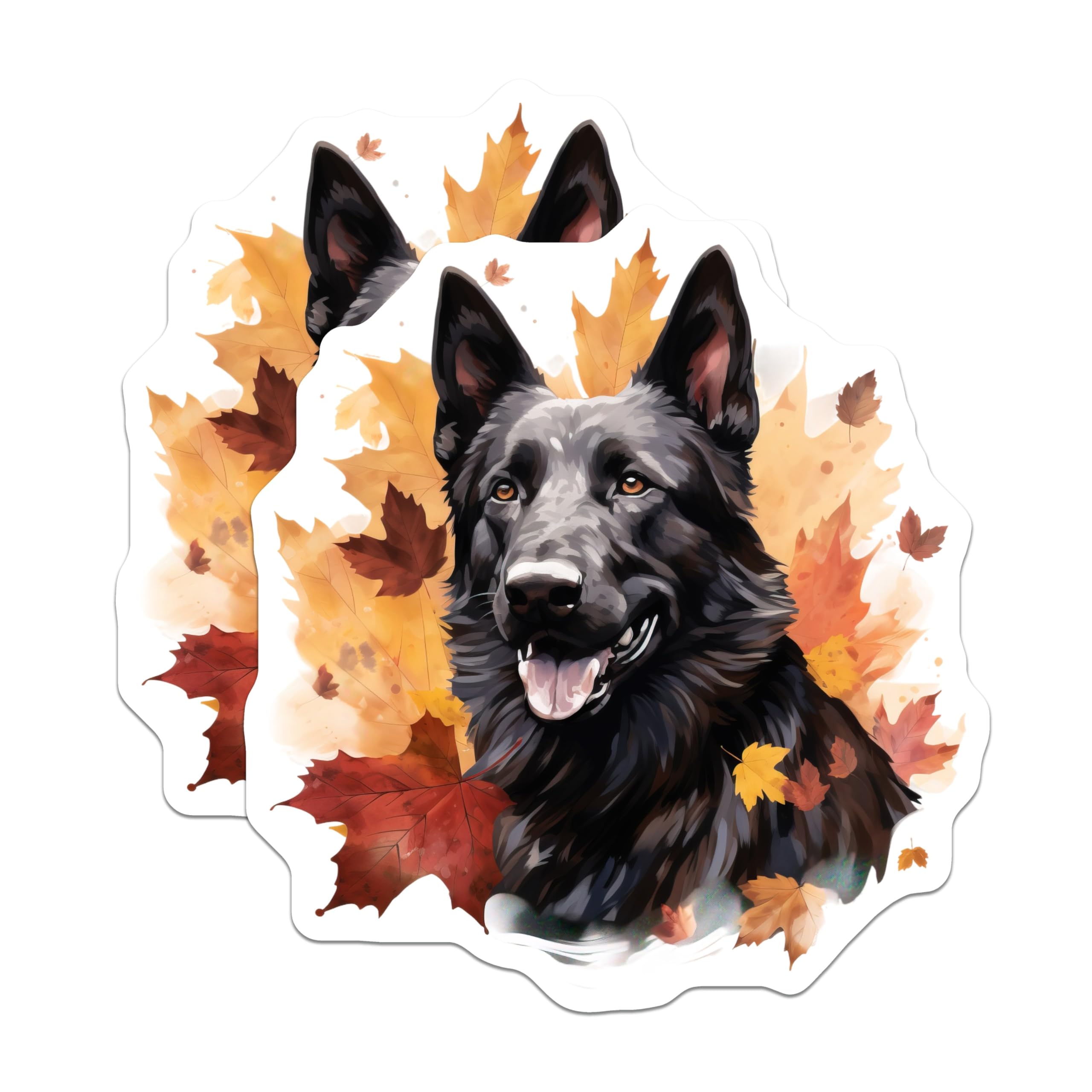 (2 Pack) Black German Shepherd Magnets - Autumn Fall Leaves Art - Majestic Dog Lover Decor - 5 Inches On Longest Side - Thick Durable Magnet - Made in USA - MAG24863