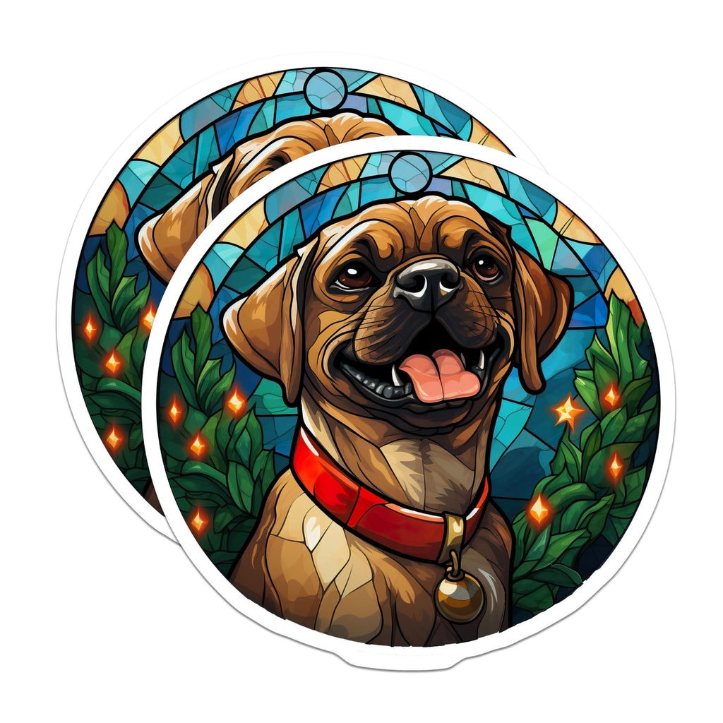 (2 Pack) Stained Glass Puppy Magnets - Happy Christmas Dog Art - Festive Holiday Pet Fridge Locker Display Accent for Home - 5 Inches On Longest Side - Thick Durable Magnet - Made in USA - MAG24750