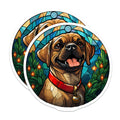 (2 Pack) Stained Glass Puppy Magnets - Happy Christmas Dog Art - Festive Holiday Pet Fridge Locker Display Accent for Home - 5 Inches On Longest Side - Thick Durable Magnet - Made in USA - MAG24750