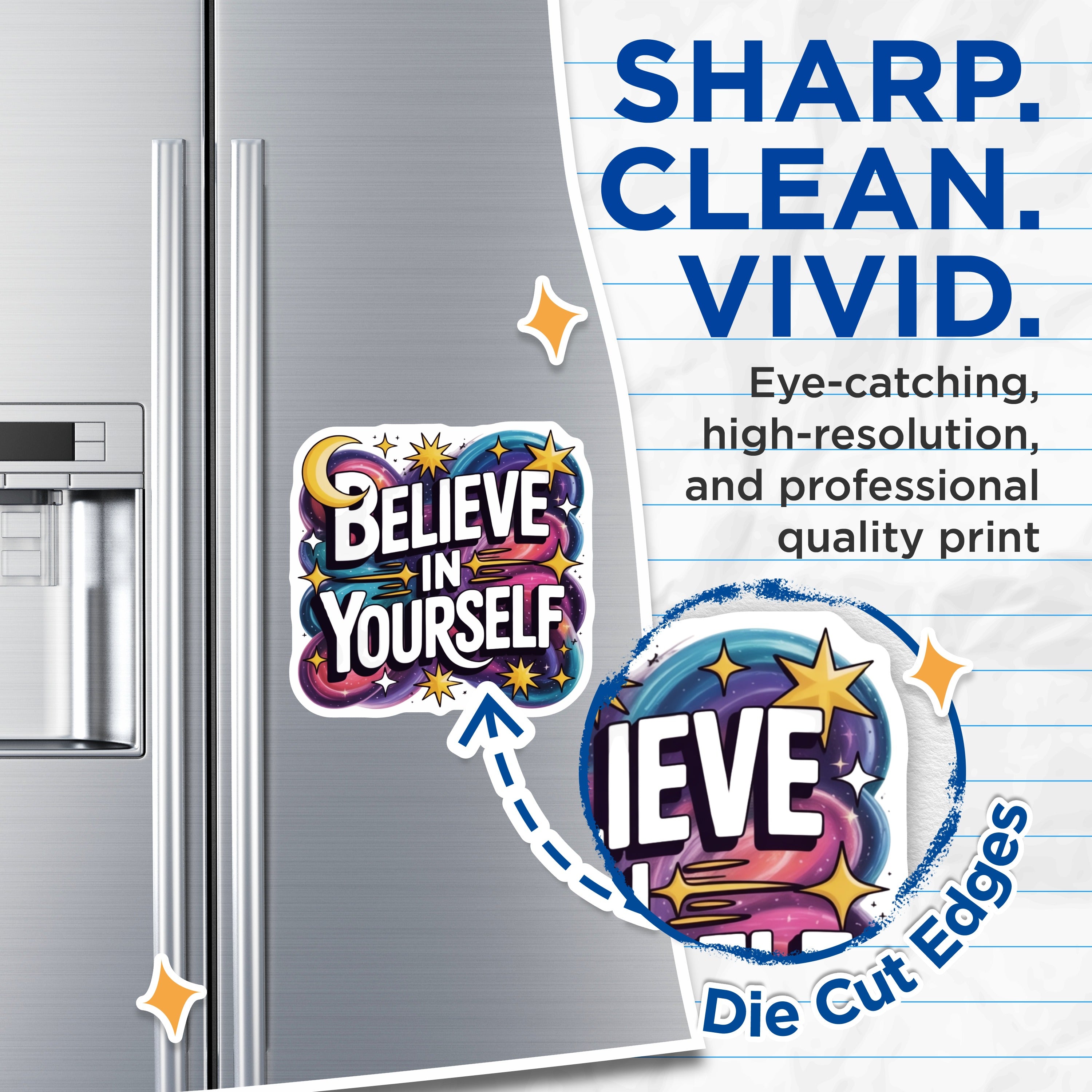 (2 Pack) Believe in Yourself Magnets - Motivational Affirmation - Space Galaxy Celestial Design - Encouragement Art - 5 Inches On Longest Side - Thick Durable Magnet - Made in USA - MAG37801