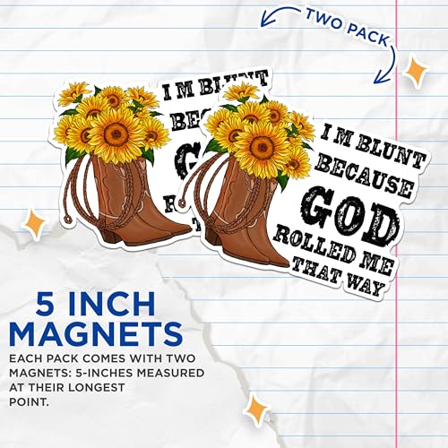 (2 Pack) God Rolled Me That Way Magnets - Sunflower Boot Magnets - Inspirational Quote Magnets- 5" On Longest Side - for Fridges, Toolboxes, Cars - Made in USA - MAG2978