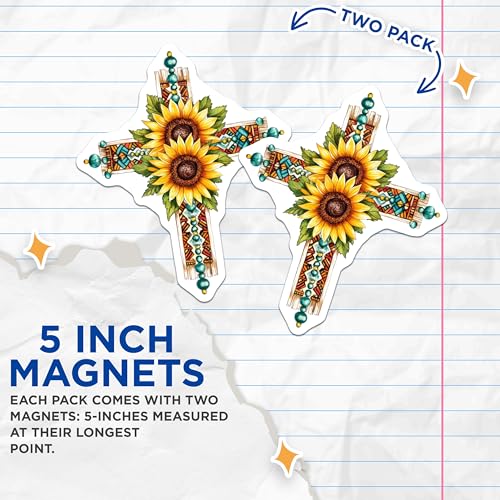 (2 Pack) Sunflower Cross Magnets Magnets - Christian Home DÃƒÂ©cor - Spiritual Kitchen Accent - 5" On Longest Side - Made in USA - Sticks to Refrigerators & Metal Surfaces - MAG8738