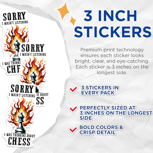 (3 Pack) Chess Decals - Funny Chess Player - Chess Lover - Laptop Decal - 3 Inches On Longest Side - Easy Peel & Apply - Made in USA - 3MCS1975