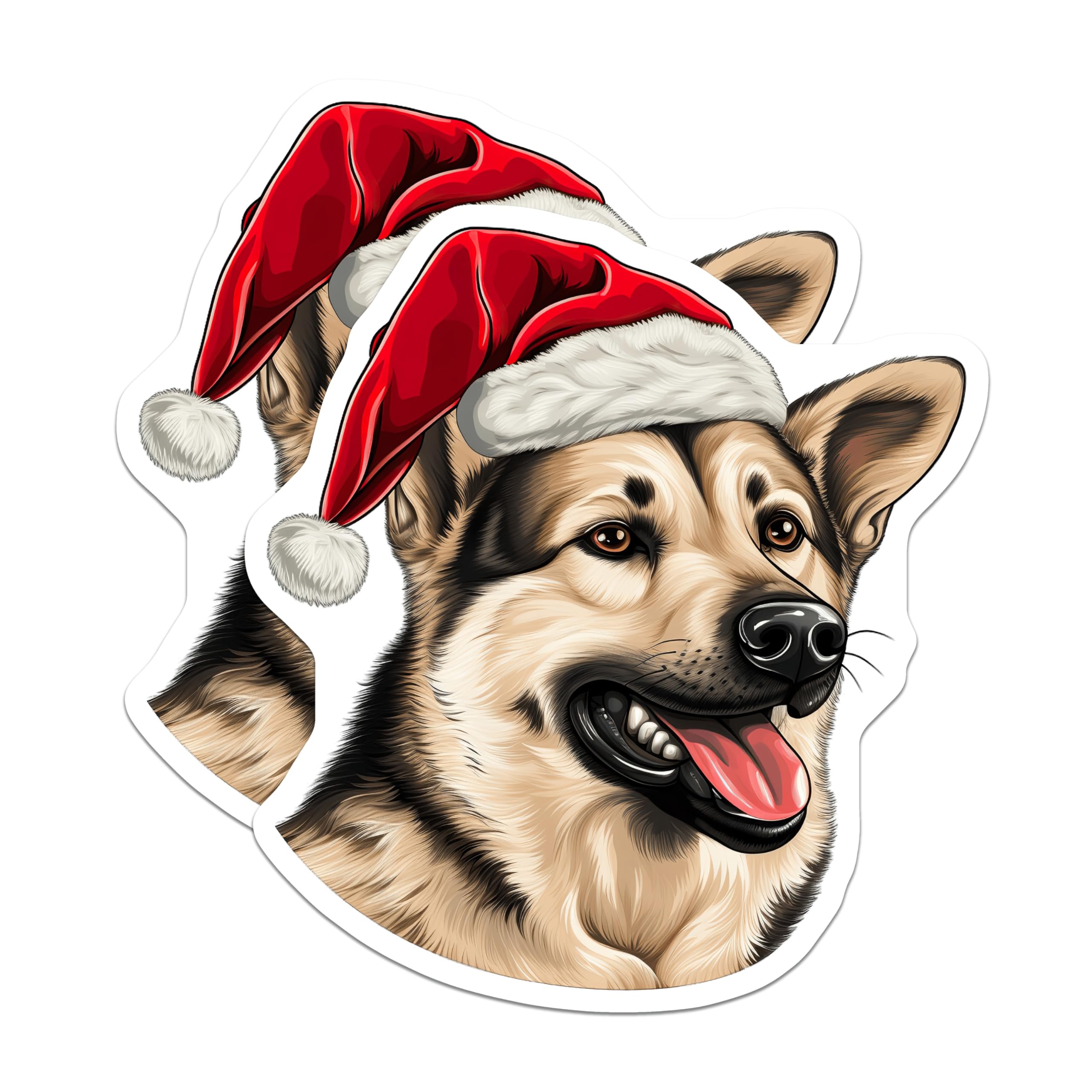 (2 Pack) German Shepherd Christmas Magnets - Santa Hat Dog Decor - Holiday Pet Lover Fridge Magnets - 5 Inches On Longest Side - Thick Durable Magnet - Made in USA - MAG27804