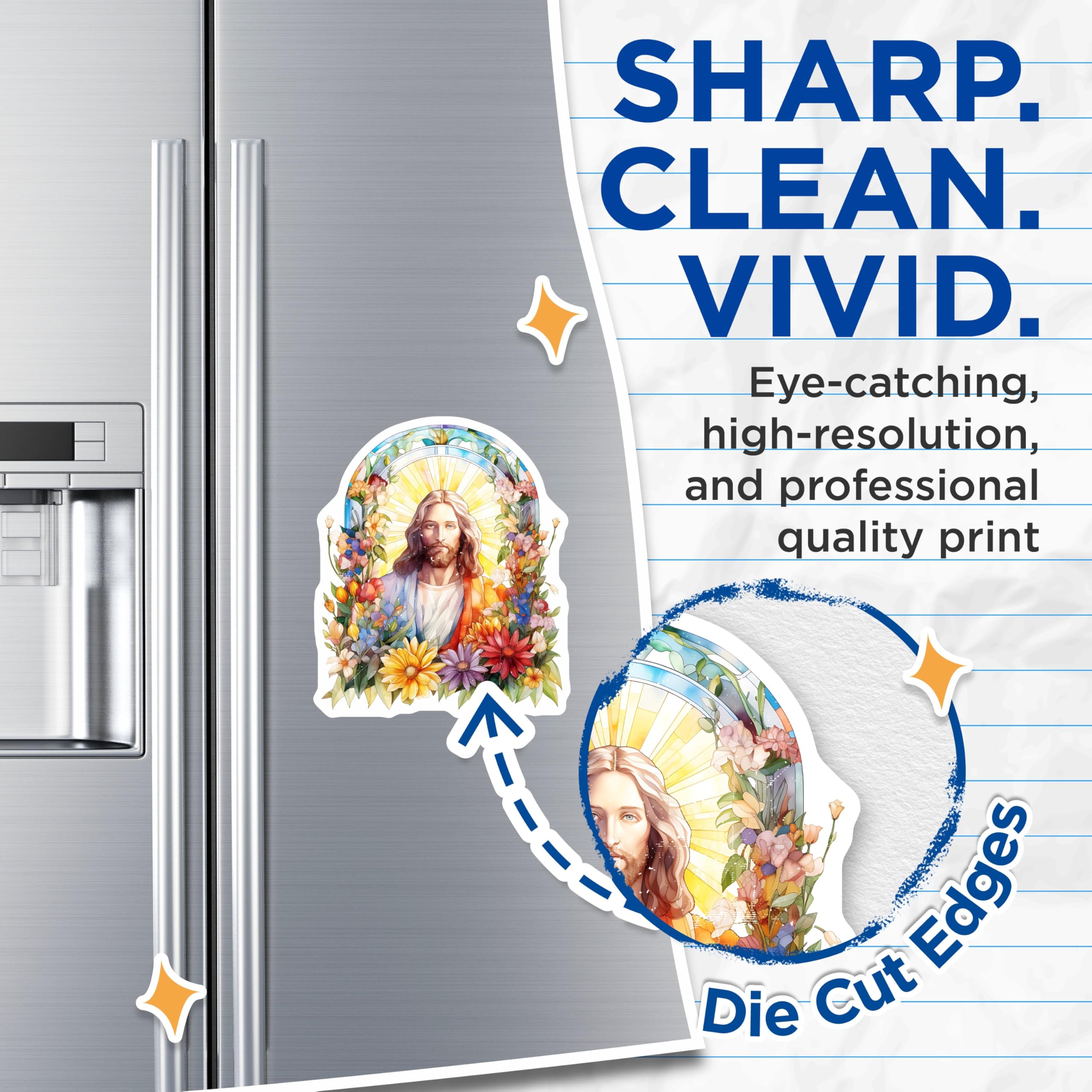 (2 Pack) Jesus Christ Magnets - Stained Glass Floral Art - Christian Spiritual Decor - Faith Home Inspiration - 5 Inches On Longest Side - Thick Durable Magnet - Made in USA - MAG24450