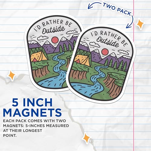 (2 Pack) I'd Rather Be Outside Magnets - Nature Camping Magnets - Outdoor Adventure Fridge Magnets - 5" On Longest Side - for Cars, Fridges, Toolboxes - Made in USA - MAG4054