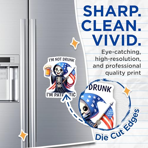 (2 Pack) I'm Not Drunk I'm Patriotic Magnets - Funny Grim Reaper - Beer Humor Decoration for Independence Day - 5" On Longest Side - for Cars, Fridges, Toolboxes - Made in USA - MAG7917