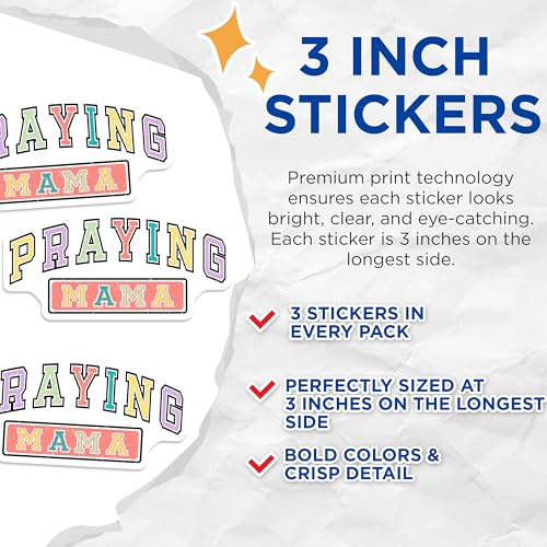 (3 Pack) Praying Mama Decals - Faith Based Stickers - Religious Mom Decal - 3 Inches On Longest Side - Easy Peel & Apply - Made in USA - 3MCS7916