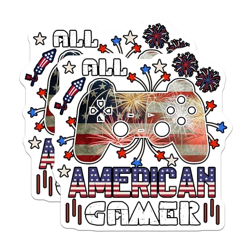 (2 Pack) All American Gamer Stickers - Patriotic Gaming Decals - USA Flag Video Game Stickers - 5" On Longest Side - Sticks to Any Smooth Flat Surface - Made in USA - BMCS3096