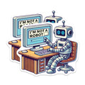(2 Pack) I'm Not a Robot Stickers - Funny Robot Meme - Tech Humor for Computers - Tech Enthusiasts - 5" On Longest Side - Sticks to Smooth Flat Surfaces - Made in USA - BMCS7416
