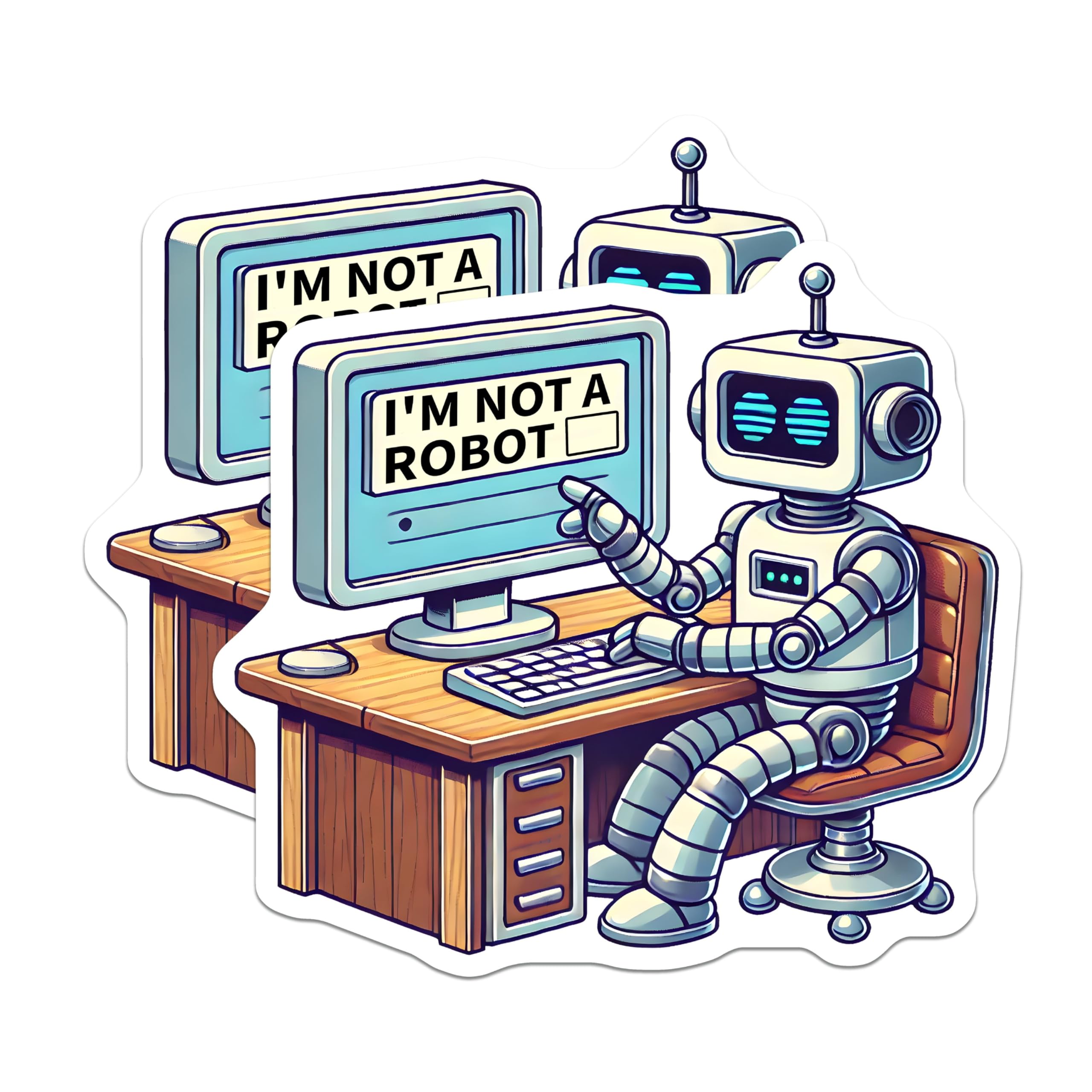 (2 Pack) I'm Not a Robot Stickers - Funny Robot Meme - Tech Humor for Computers - Tech Enthusiasts - 5" On Longest Side - Sticks to Smooth Flat Surfaces - Made in USA - BMCS7416