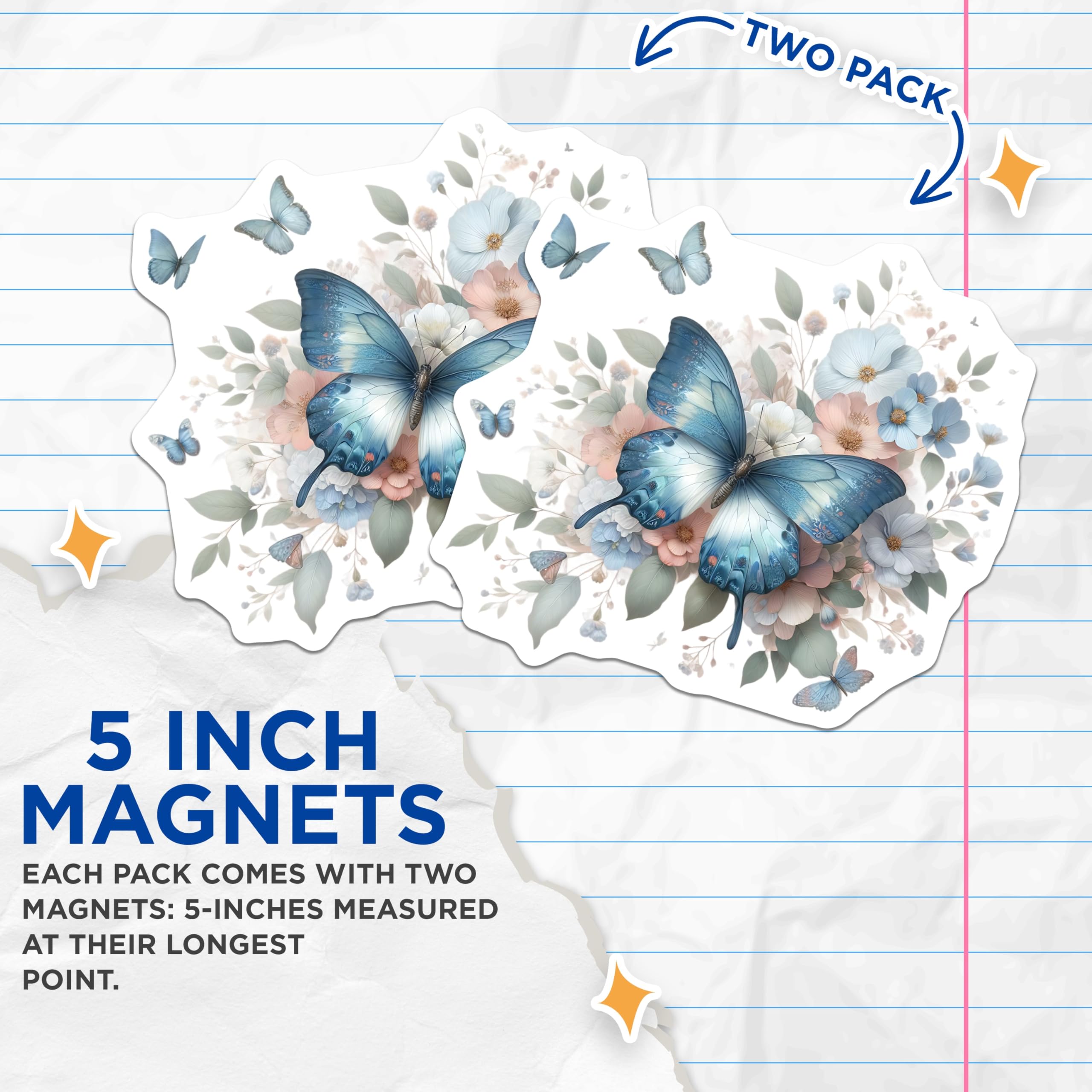 (2 Pack) Butterfly Floral Magnets - Decorative Fridge Magnets - Home Decor Magnets - 5" On Longest Side - Premium Magnet - for Cars, Refrigerators, Toolboxes, Lockers - Made in USA - MAG16026