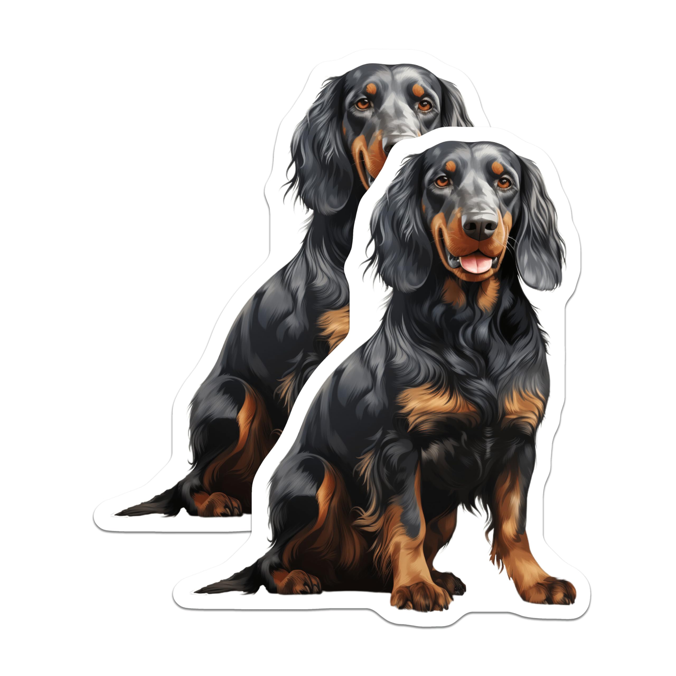 (2 Pack) Long Haired Dachshund Magnets - Black Tan Dog Art - Wiener Dog Refrigerator Accent - 5 Inches On Longest Side - Thick Durable Magnet - Made in USA - MAG29729