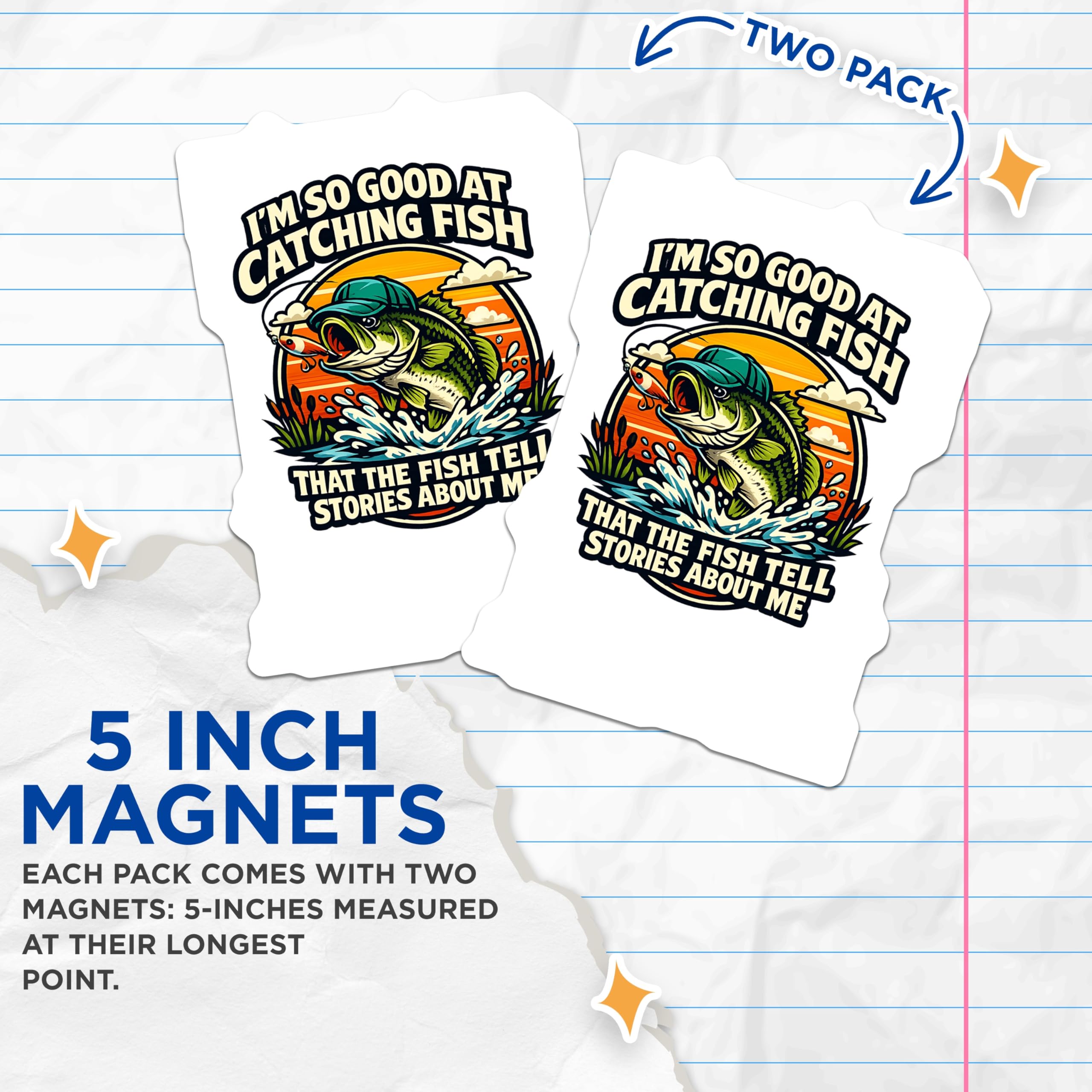 (2 Pack) Funny Fishing Magnets - Bass Fish Refrigerator Decor - Humorous Angler Quote - Outdoor Hobby Fridge Art - 5 Inches On Longest Side - Thick Durable Magnet - Made in USA - MAG21324
