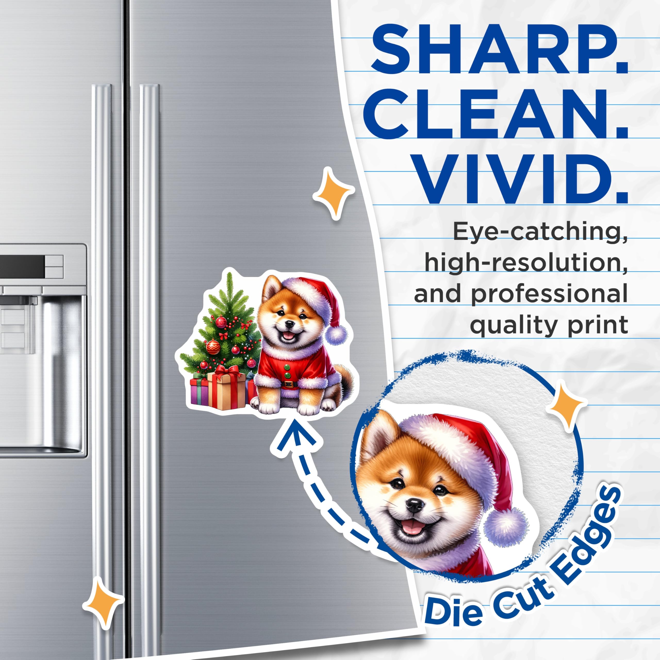 (2 Pack) Shiba Inu Christmas Dog Magnets - Santa Puppy Pet Lover - Refrigerator Kitchen Decor - 5 Inches On Longest Side - Thick Durable Magnet - Made in USA - MAG25832