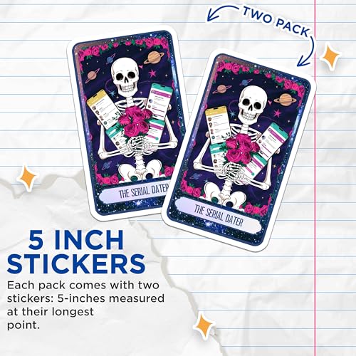 (2 Pack) The Serial Dater Stickers - Humorous Skeleton Art - Fun Dating Meme Stickers - 5" On Longest Side - Sticks to Smooth Flat Surfaces - Made in USA - BMCS9990