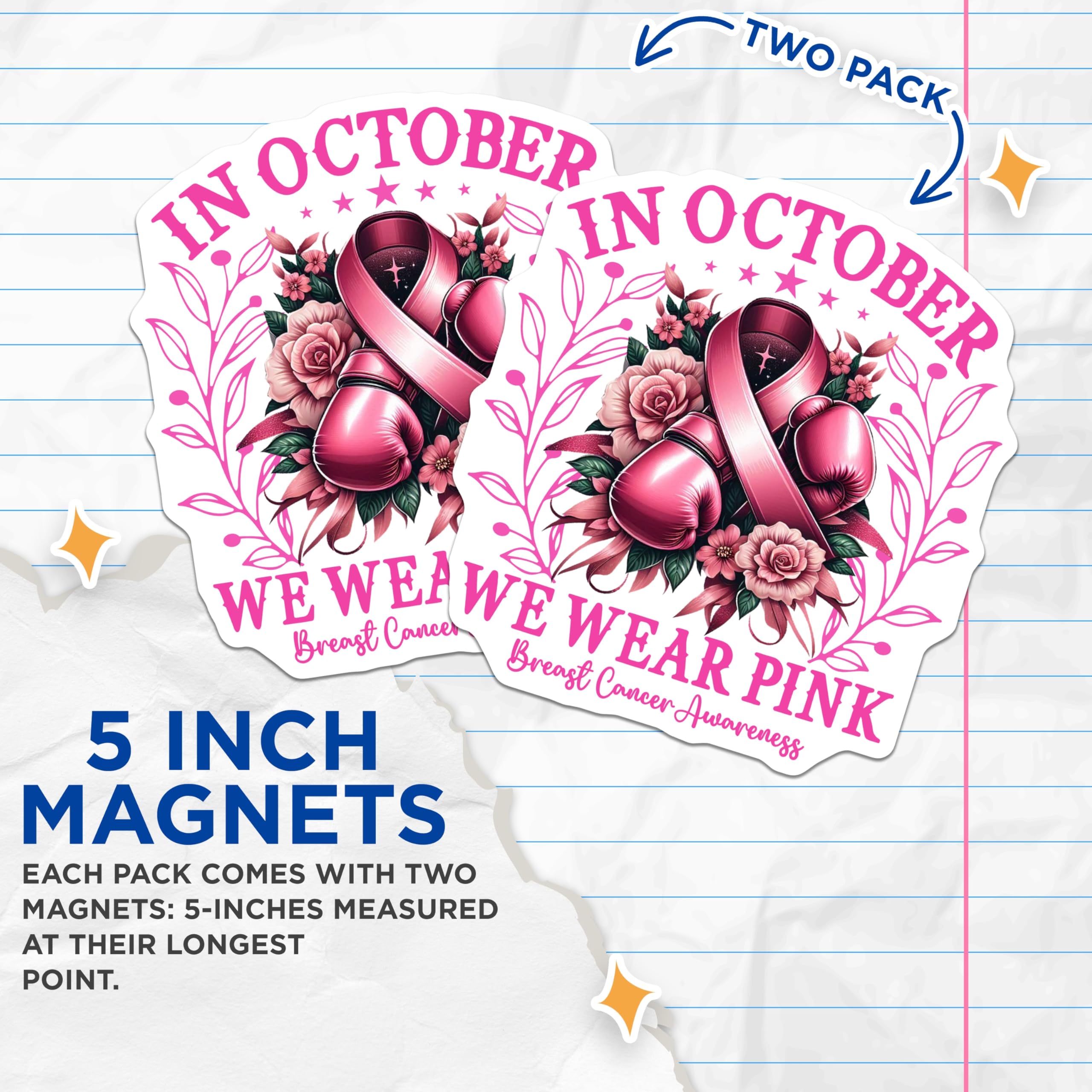 (2 Pack) Breast Cancer Awareness Magnets - Pink Ribbon Magnet - We Wear Pink Support - 5" On Longest Side - Premium Magnet - for Cars, Refrigerators, Toolboxes, Lockers - Made in USA - MAG16905