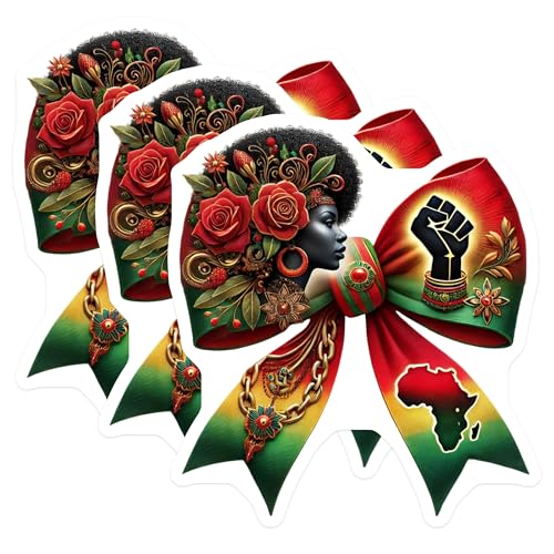 (3 Pack) Kwanzaa Bow Decals - Black Pride - African Art Decals - 3 Inches On Longest Side - Easy Peel & Apply - Made in USA - 3MCS7378