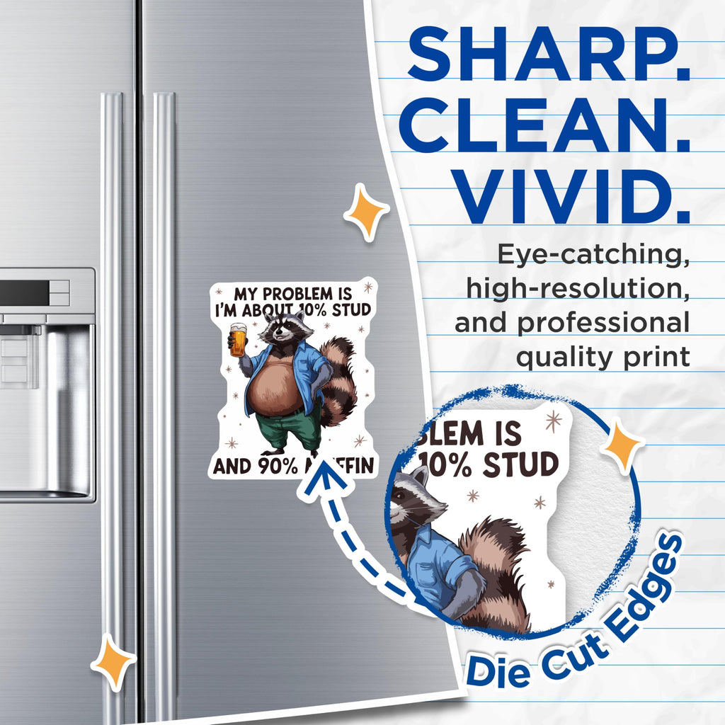 (2 Pack) Raccoon Beer Lover Magnets - Funny Stud Muffin Quote - Animal Drinking Humor - Refrigerator Decor - 5 Inches On Longest Side - Thick Durable Magnet - Made in USA - MAG21519