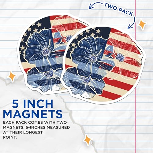 (2 Pack) Patriotic Flower Magnets Magnets - American Flag Decor - 5" On Longest Side - Made in USA - Sticks to Refrigerators & Metal Surfaces - MAG8978
