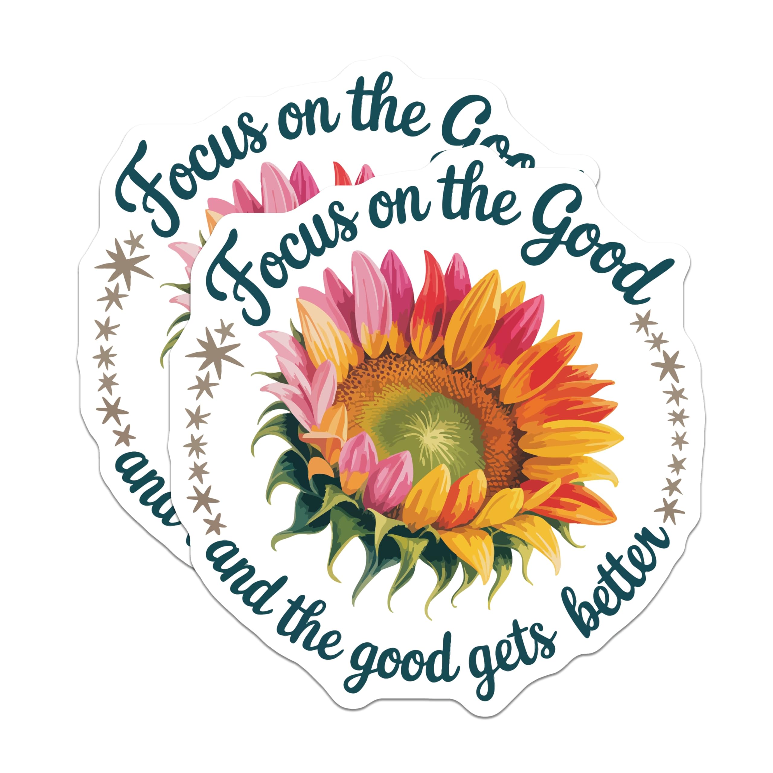(2 Pack) Vibrant Sunflower Magnets - Focus on the Good Quote - Positive Affirmation Art - 5 Inches On Longest Side - Thick Durable Magnet - Made in USA - MAG21289