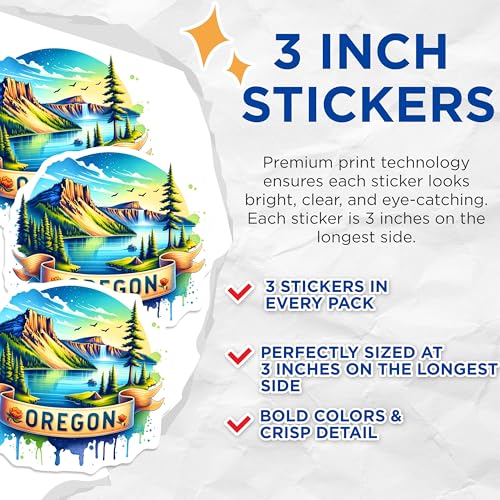 (3 Pack) Oregon Decals - State Pride - Laptop Decal - Scenic Decals- 3 Inches On Longest Side - Easy Peel & Apply - Made in USA - 3MCS5409