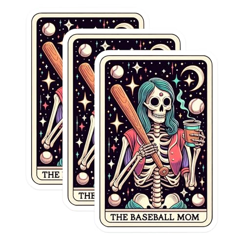 (3 Pack) Baseball Mom Decals - Skeleton Decal - Laptop Decals - 3 Inches On Longest Side - Easy Peel & Apply - Made in USA - 3MCS4121