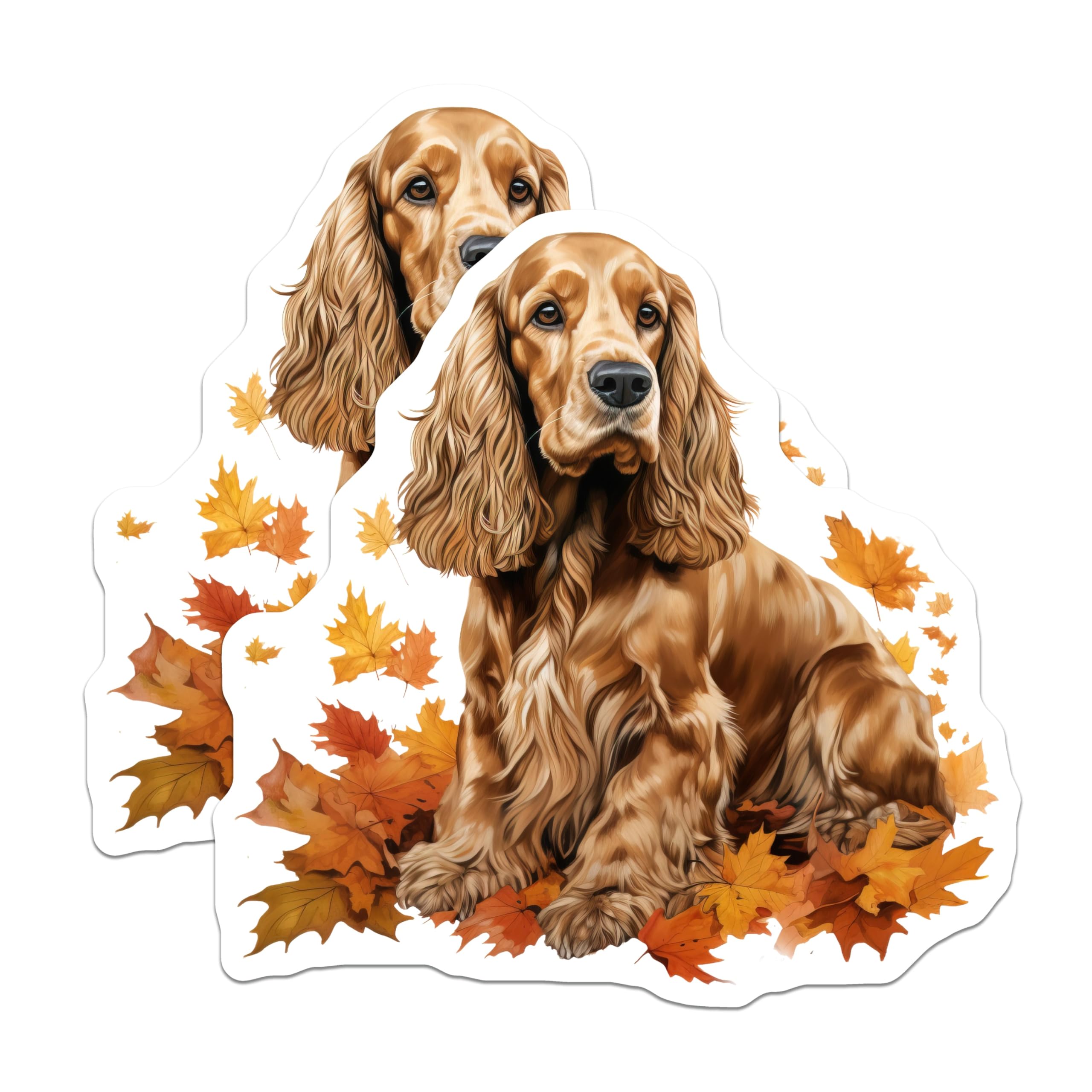 (2 Pack) Cocker Spaniel Magnets - Autumn Dog Decor - Fall Dog Lover Art - 5 Inches On Longest Side - Thick Durable Magnet - Made in USA - MAG28733