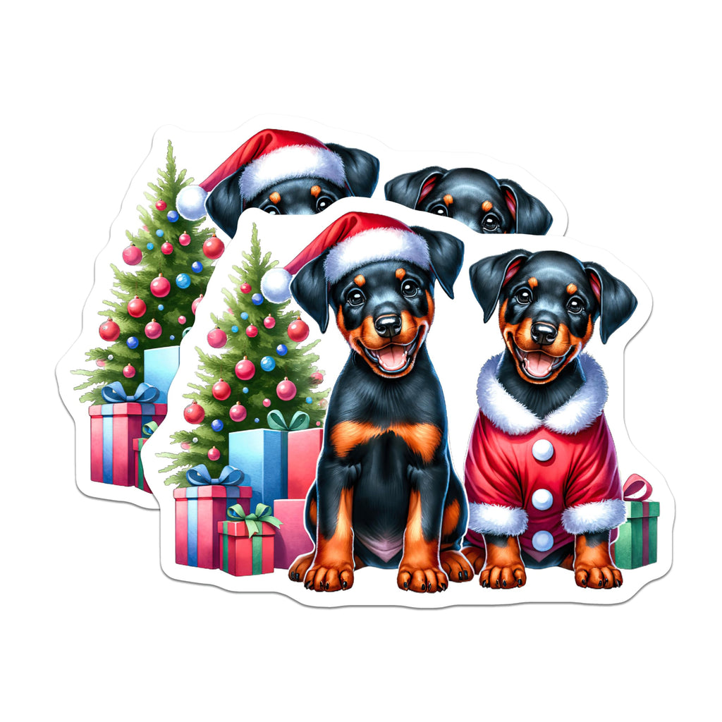 (2 Pack) Doberman Puppy Christmas Magnets - Holiday Pet Decor - Festive Dog Parent Accessories - 5 Inches On Longest Side - Thick Durable Magnet - Made in USA - MAG26739