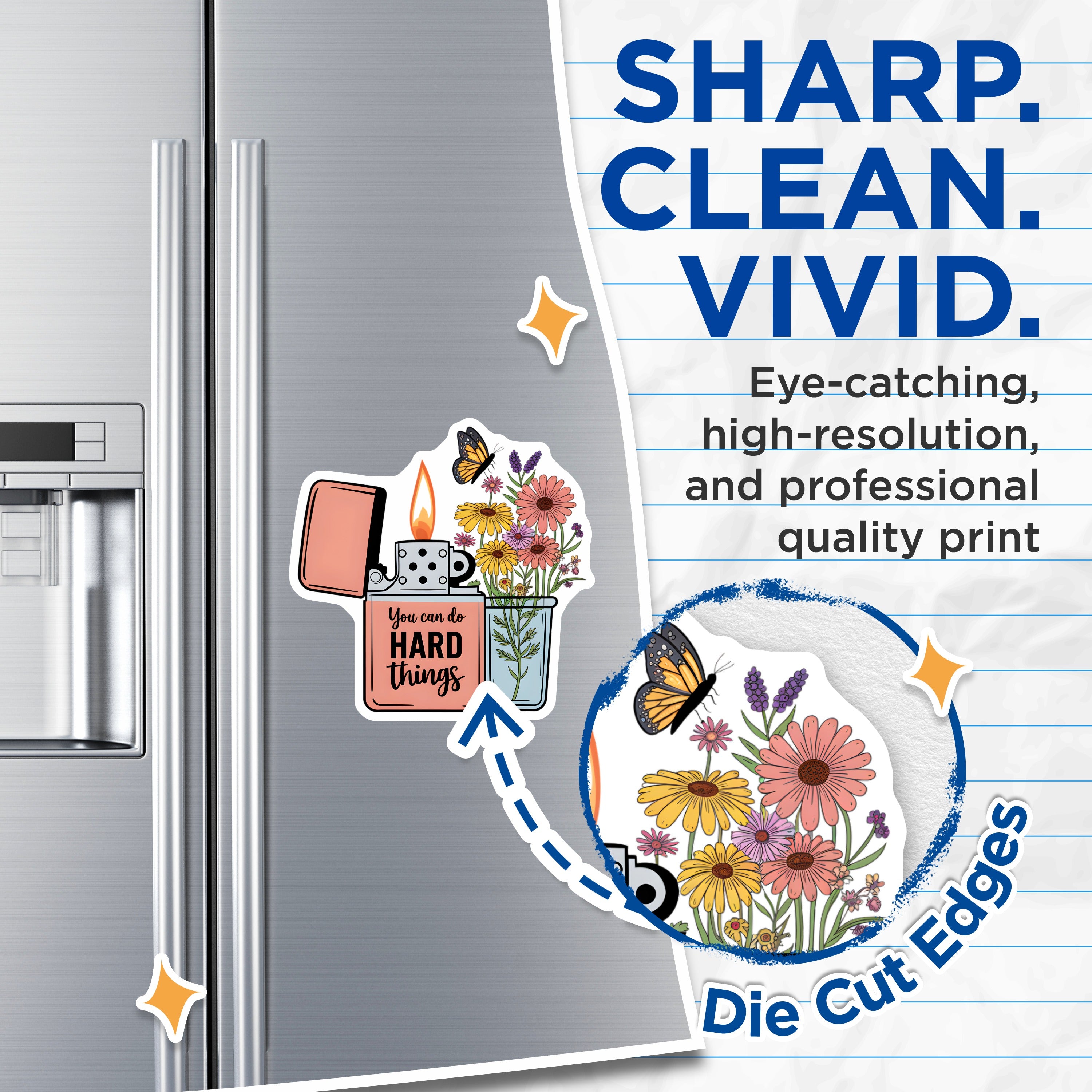 (2 Pack) You Can Do Hard Things Magnets - Motivational Floral Butterfly - Affirmation Fridge Decor - 5 Inches On Longest Side - Thick Durable Magnet - Made in USA - MAG36307