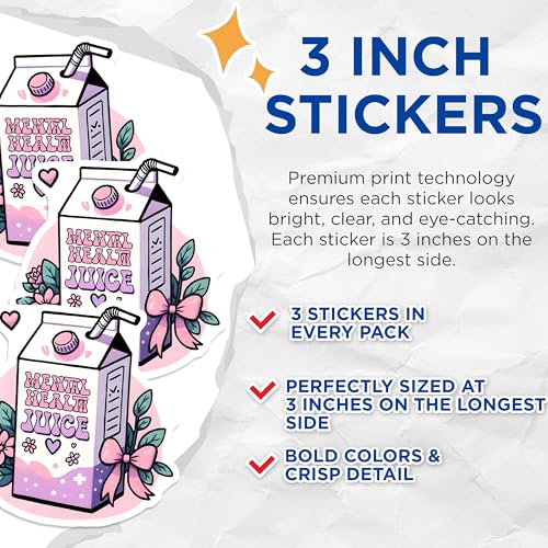 (3 Pack) Mental Health Juice Decals - Positive Message Decal - Laptop Decals - 3 Inches On Longest Side - Easy Peel & Apply - Made in USA - 3MCS2030