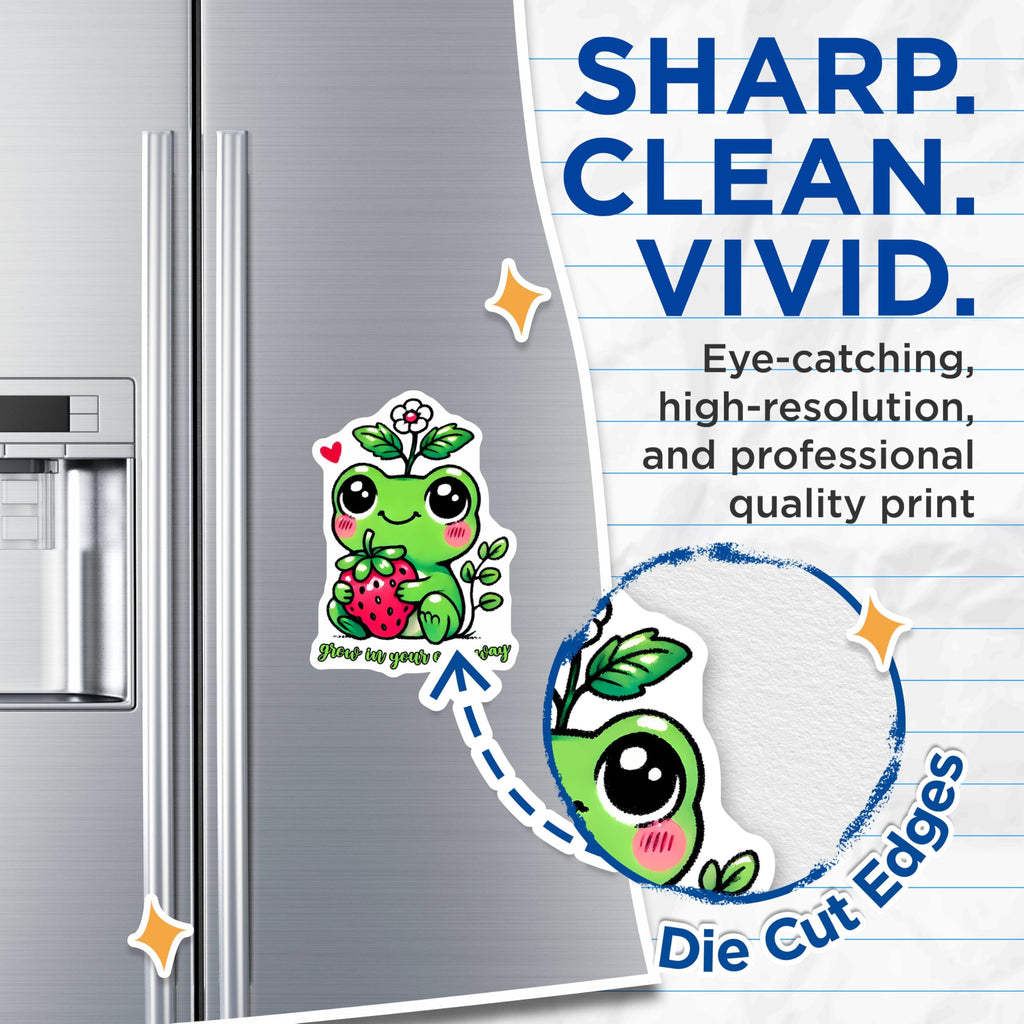 (2 Pack) Frog Magnets - Grow in Your Own Way - Frog Holding Strawberry - 5" On Longest Side - for Cars, Fridges, Toolboxes - Made in USA - MA