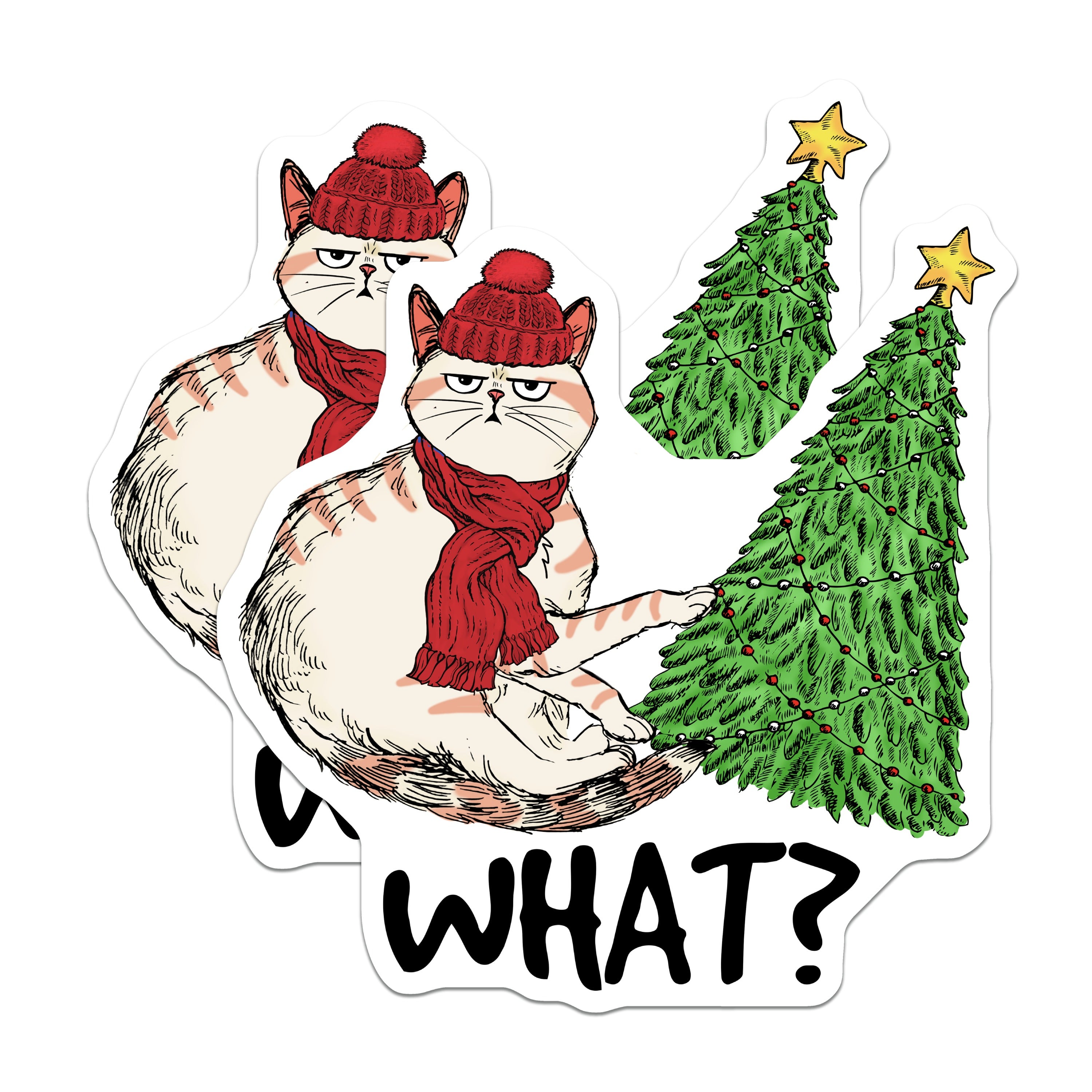 (2 Pack) Grumpy Christmas Cat Magnets - Annoyed Feline Holiday - Funny Pet Refrigerator Decor - 5 Inches On Longest Side - Thick Durable Magnet - Made in USA - MAG37512
