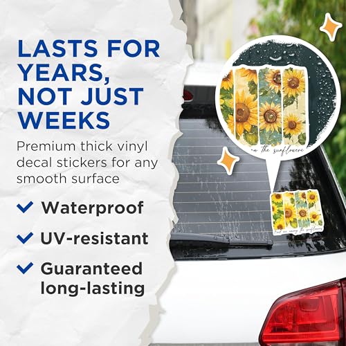 (2 Pack) Sunflower Stickers - Inspirational Sunflower Quotes - Decorative Sunflowers Art - 5" On Longest Side - Sticks to Smooth Flat Surfaces - Made in USA - BMCS9452