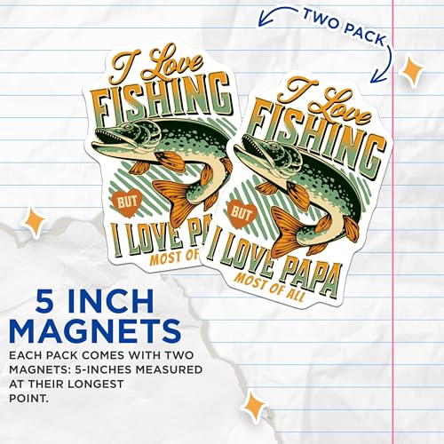 (2 Pack) I Love Fishing Magnets - Papa - Fishing Lover - Papa Appreciation - Fish Enthusiast - 5" On Longest Side - for Cars, Refrigerators, Toolboxes, Lockers - Made in USA BMCS3497