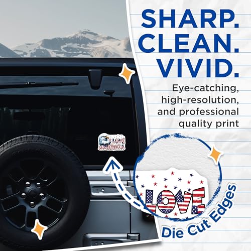 (2 Pack) I Love America Stickers - Patriotic Eagle - USA Flag Design - 5" On Longest Side - Sticks to Smooth Flat Surfaces - Made in USA - BMCS7406