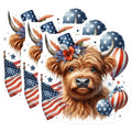 (3 Pack) Highland Cow Decals - Patriotic Bull - July 4th Decals- 3 Inches On Longest Side - Easy Peel & Apply - Made in USA - 3MCS5095