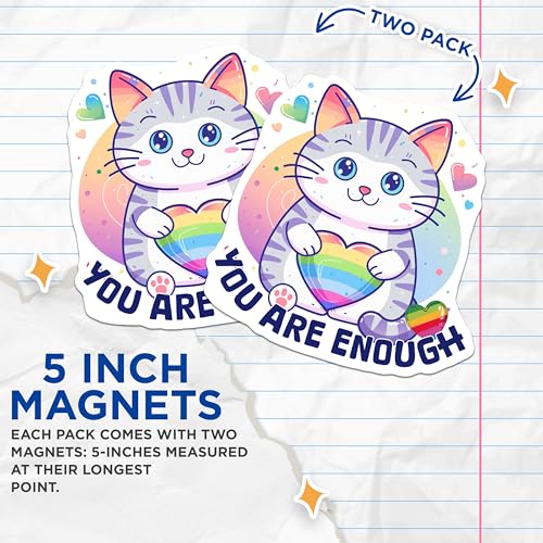(2 Pack) Inspirational Cat Magnets Magnets - Cute Rainbow Design - Motivational Quotes - 5" On Longest Side - Made in USA - Sticks to Refrigerators & Metal Surfaces - MAG9193
