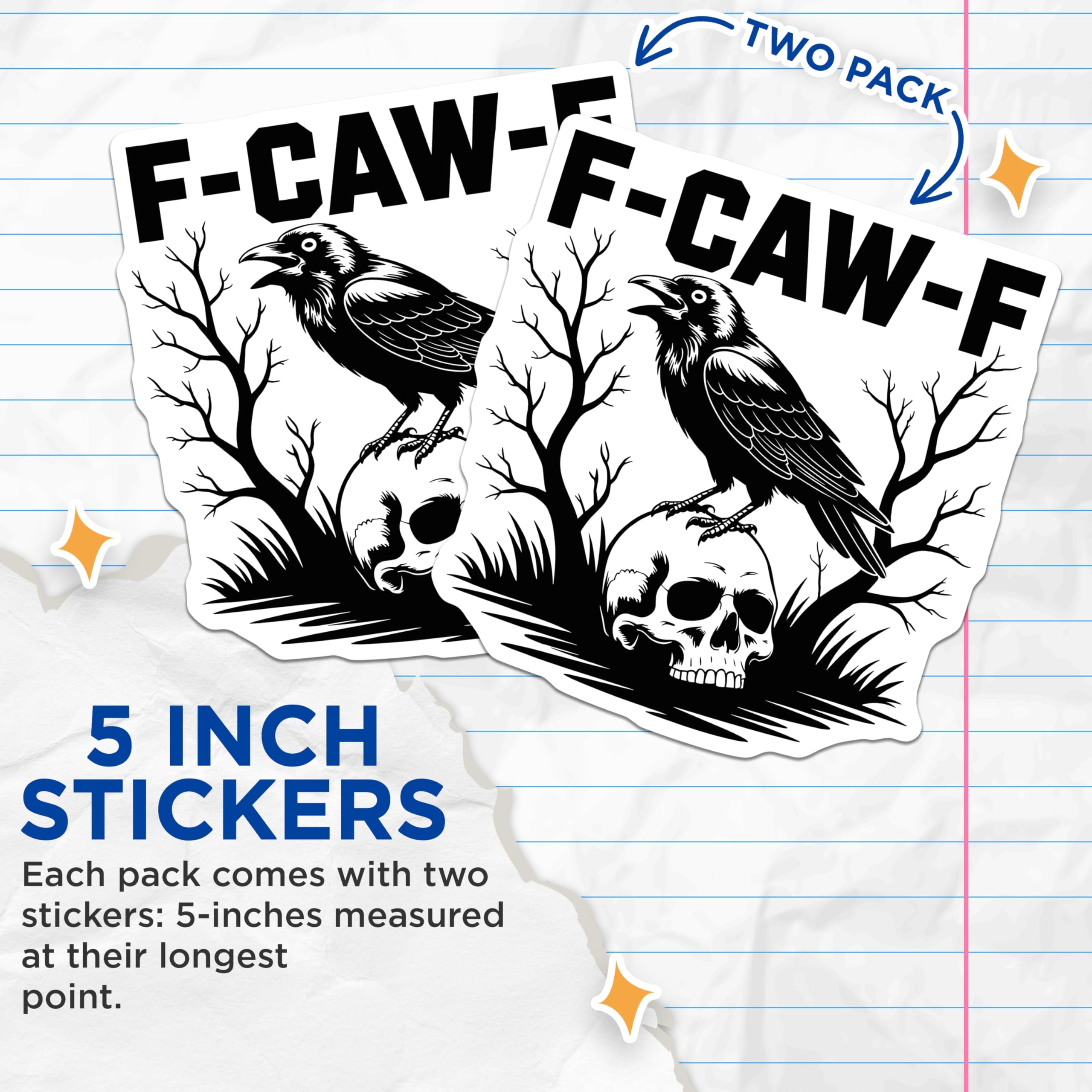 (2 Pack) Raven Skull Stickers - Gothic Stickers - Dark Stickers - 5" On Longest Side - Sticks to Smooth Flat Surfaces - Made in USA - BMCS15023