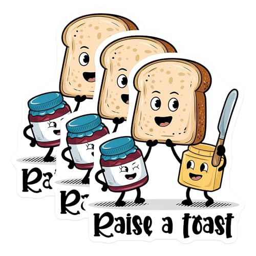 (3 Pack) Raise A Toast Decals - Food Pun Decals - Funny Foodie Stickers - 3 Inches On Longest Side - Easy Peel & Apply - Made in USA - 3MCS6387