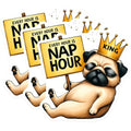(3 Pack) King Pug Decals - Nap Hour Dog - Laptop Stickers - 3 Inches On Longest Side - Easy Peel & Apply - Made in USA - 3MCS8489